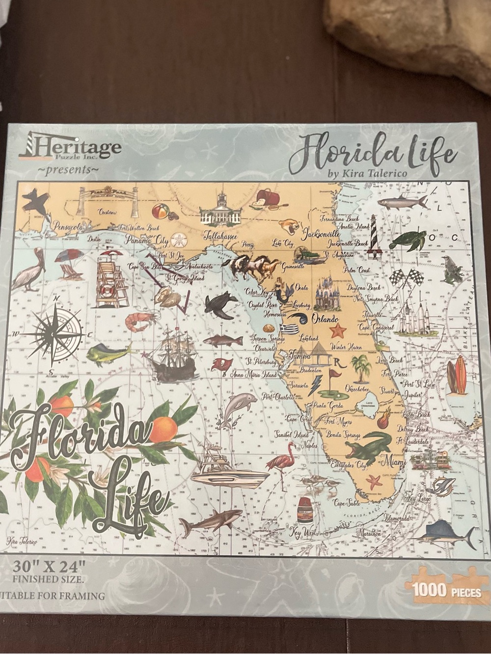 Heritage PuzzleFlorida Life Cream, Tan, Blue, Green, Coral Artwork